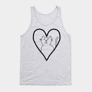 My Valentine Cat Heart Minimal Line Drawing Tank Top